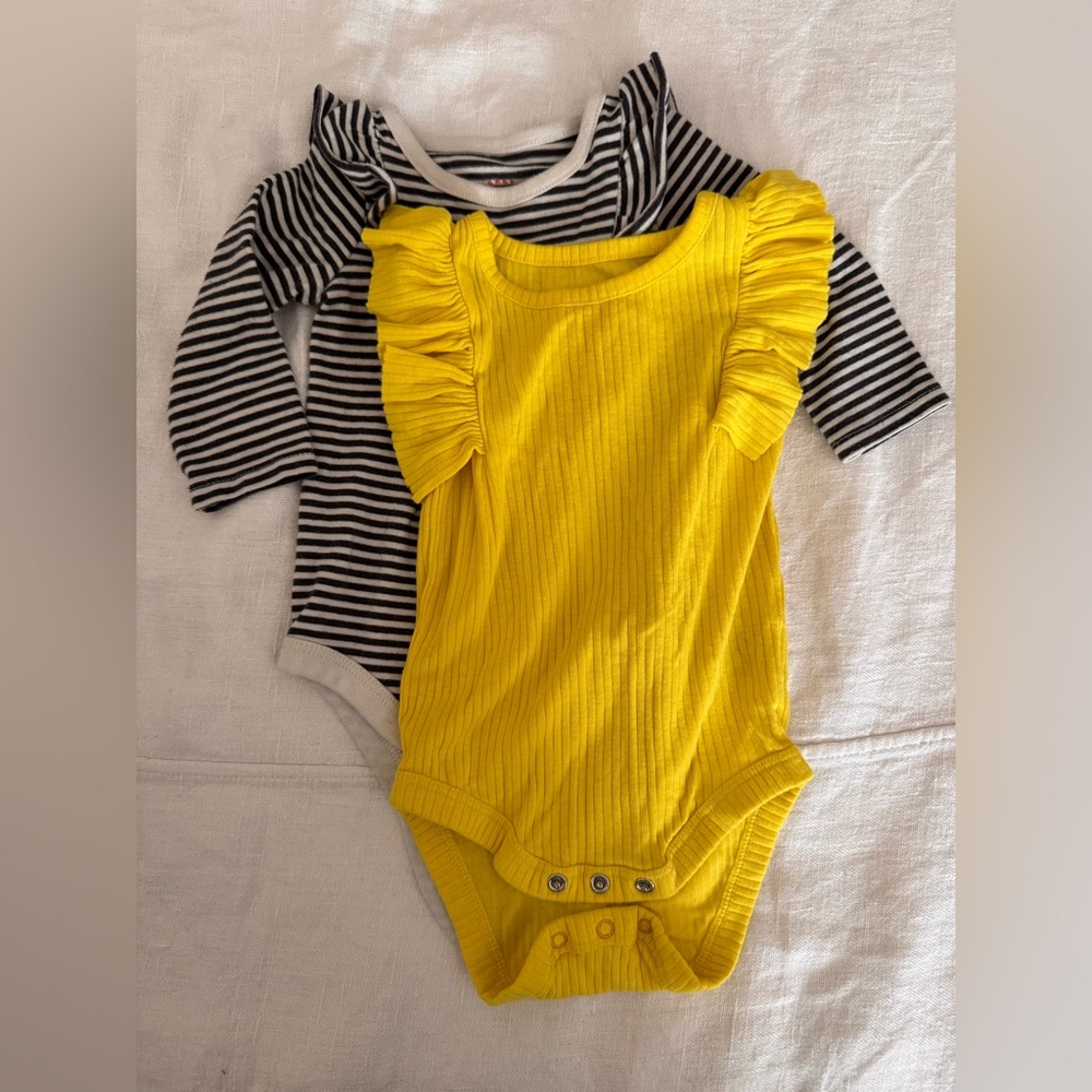 Cat & Jack Black & White Striped Bodysuit + Yellow Bodysuit